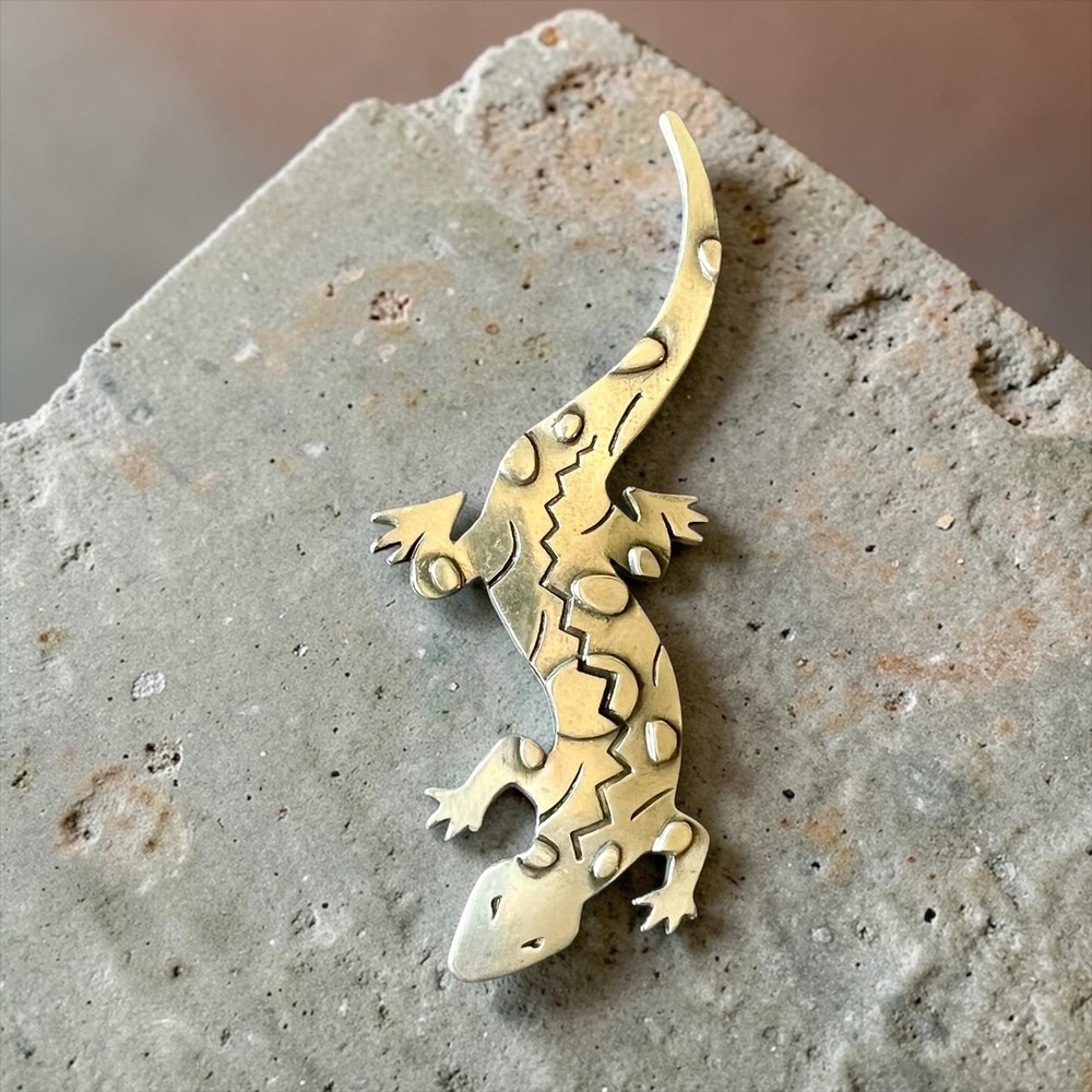 Vintage 1988 JJ Jonette Jewelry Southwestern Lizard Gecko Brooch / Pin Pewter