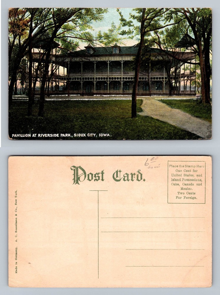 Sioux City, IA-Iowa, Riverside Park Pavilion Shaded Grounds Vintage Postcard
