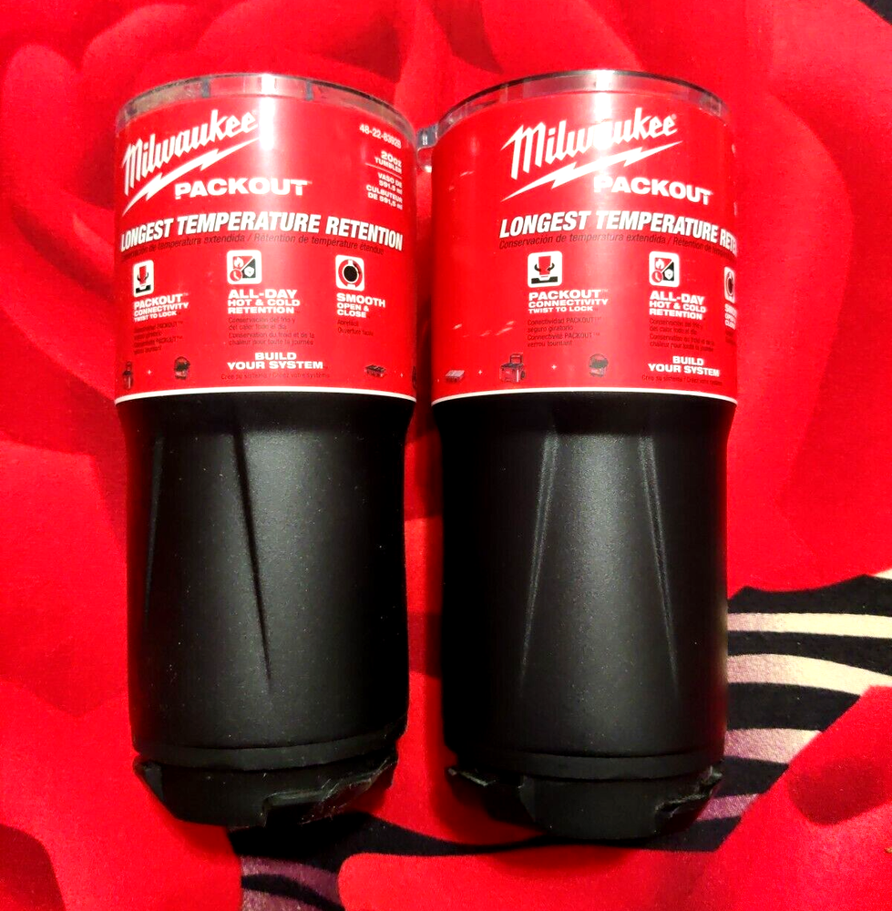 (2) Milwaukee 48-22-8392B PACKOUT 20oz Durable Twist Lock Tumbler - Black