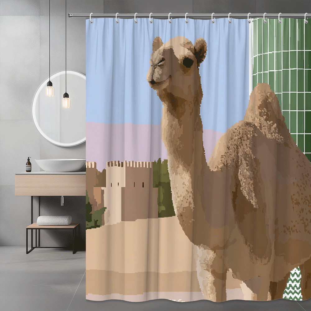 Camel Shower Curtain Desert Scene Printed Artwork
