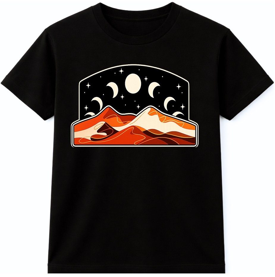 Moon Phases T Shirt Celestial Desert Mountain Night Sky Stars Graphic Tee
