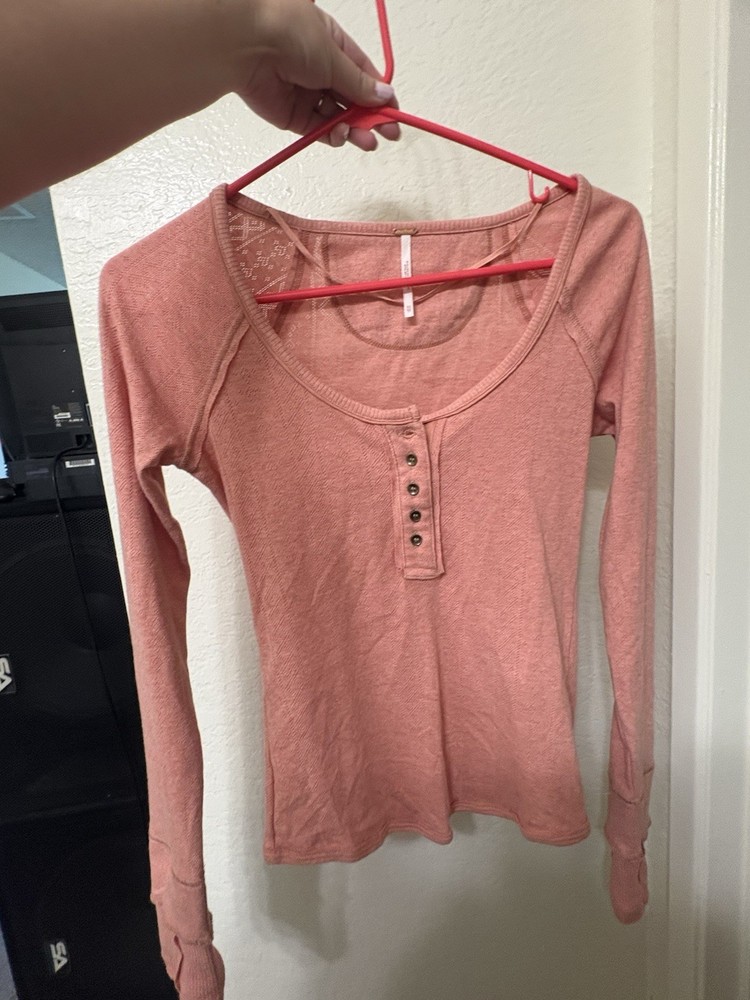 Free People Top XS Henley Baby Tee Long Slv