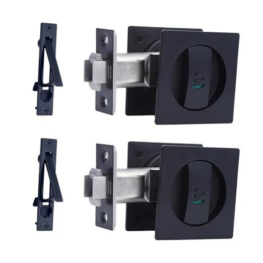 Pack Pocket Door Lock with Pull, Color Coded Indicators, Privacy 2 Matte Black