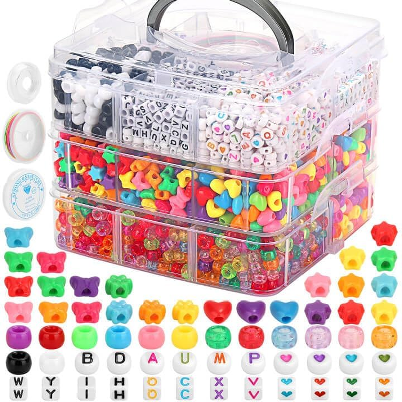 3800 Pony Beads for Bracelets Hair Braids and Crafts Colorful Plastic Kan Bulk