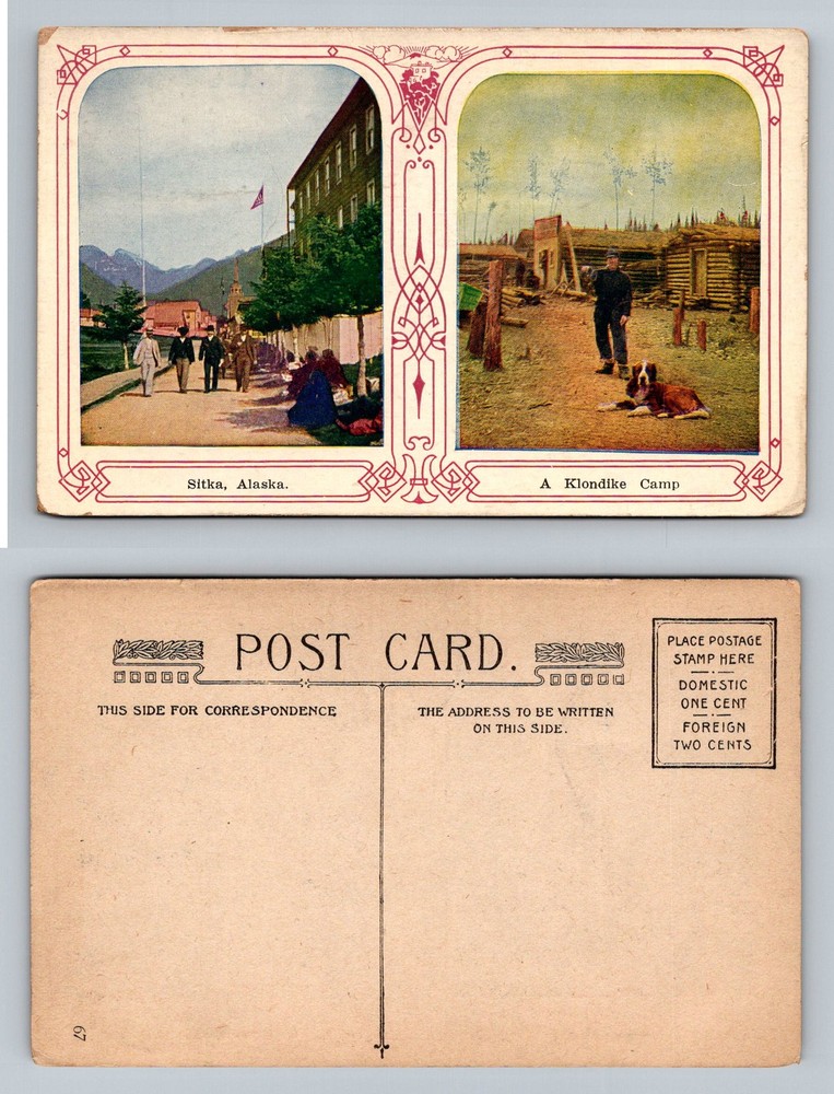 Sitka, AK-Alaska, Street Scene & Klondike Camp Dual View Vintage Postcard