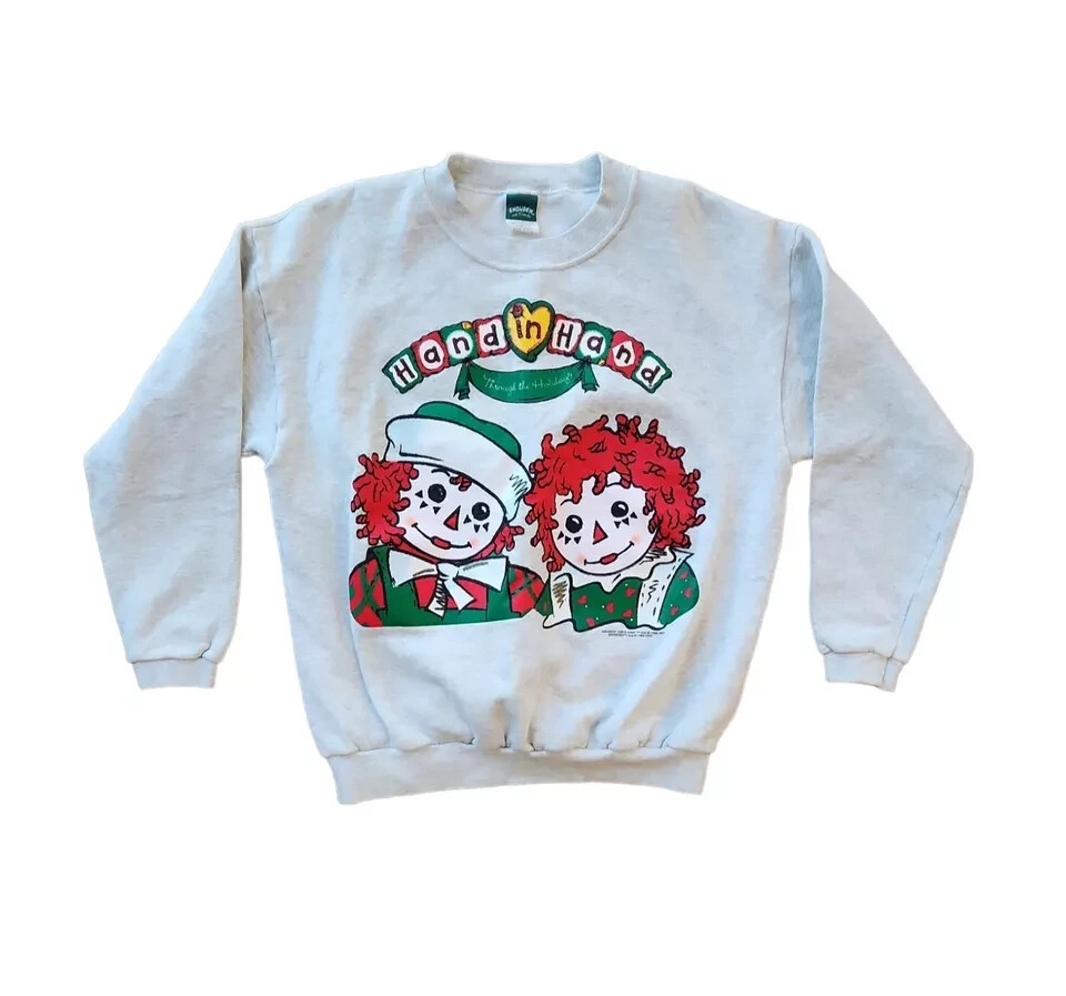 VTG 90's Christmas Sweater Raggedy Ann&Andy Crewneck SZ L Grannycore