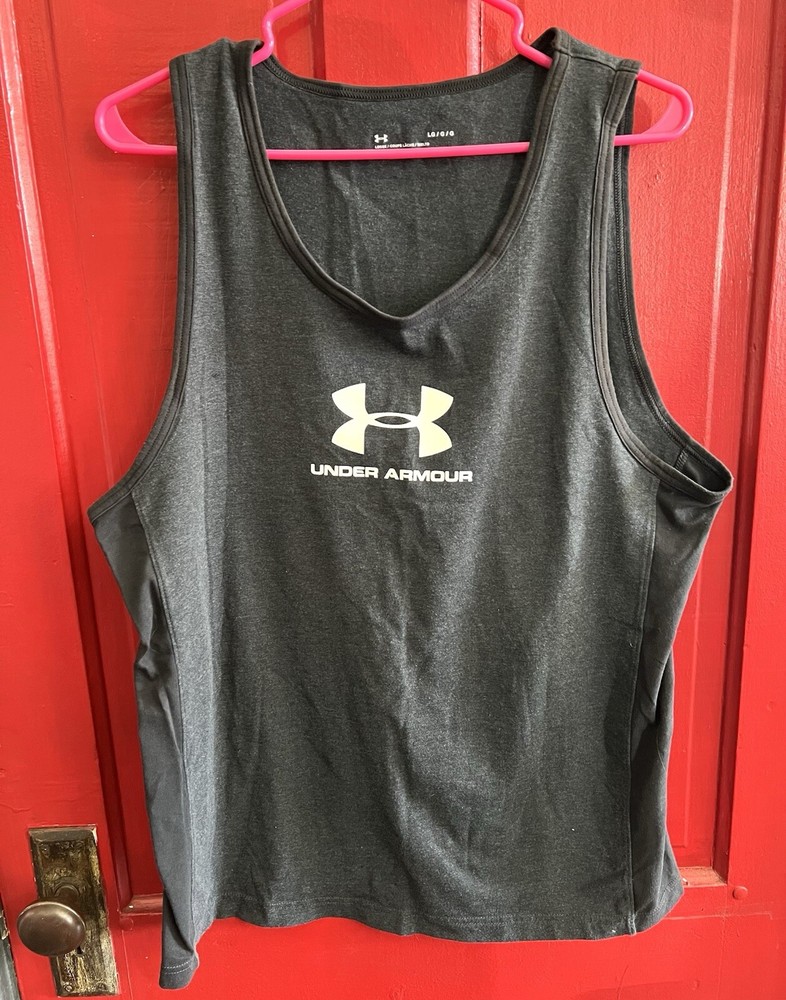 Under Armour Tank Top Shirt Mens Size Large Gray Gym Training Active Heat Gear