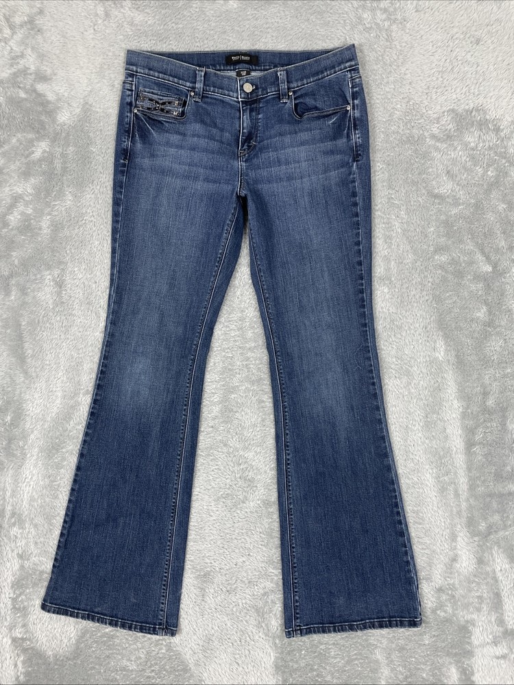 White House Black Market Jeans Women's Noir 10r Blue Flare Leg Rhinestones Pants