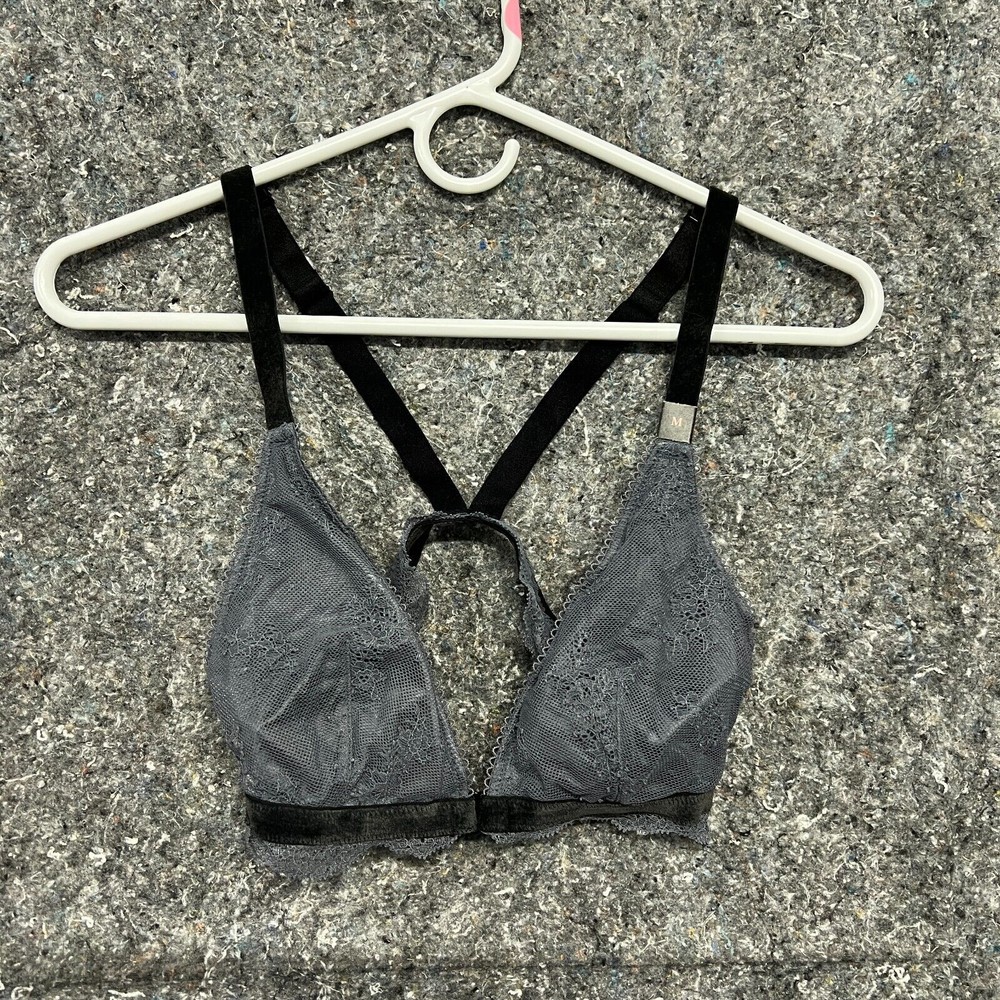 Victoria Secret Bra Women M Grey Lace Padding Race Back