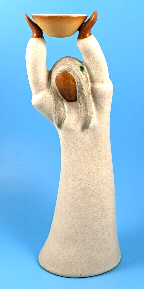 Studio Art Pottery Abstract Woman With Raised Bowl Figurine-image