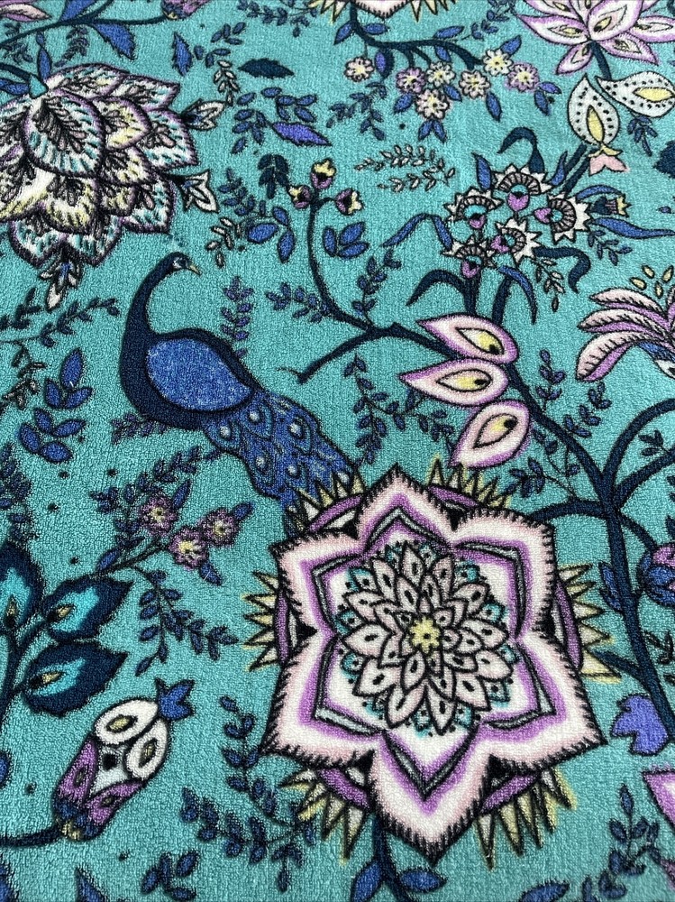 Vera Bradley Peacock Garden Fleece Throw Blanket Medallions Floral Tassels 50x80
