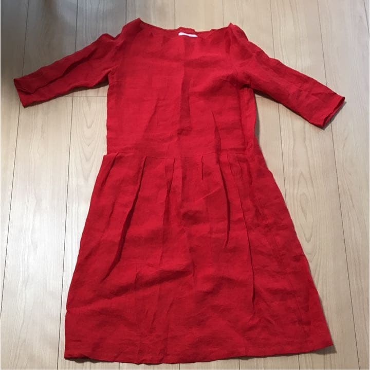 DANIELA GREGIS Red Dress Free Size 100% Linen Knee-Length