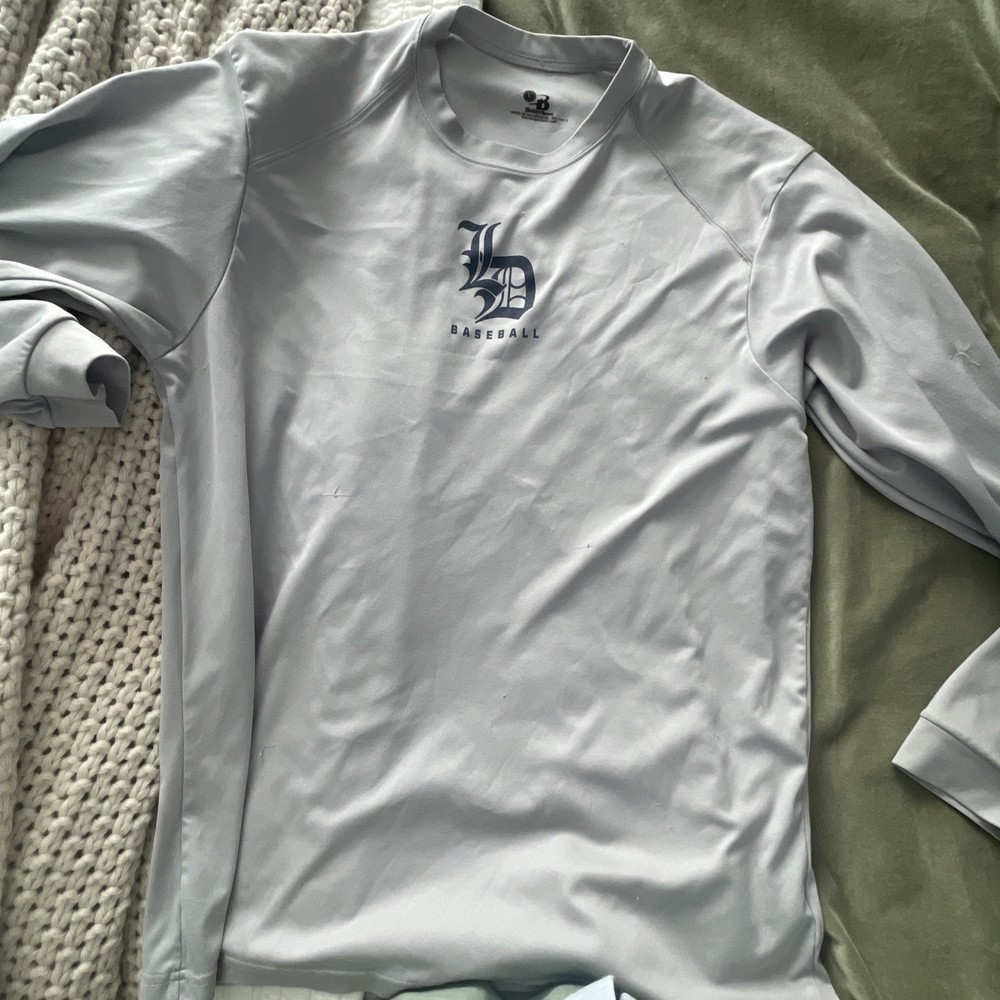 Men's L Gray Long Sleeve Graphic T-Shirt LD Logo Baseball Training Workout
