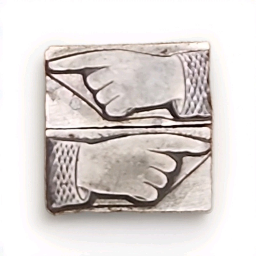 Vtg Metal Letterpress Printing Block Stamps This Way That Way Hands Pointers