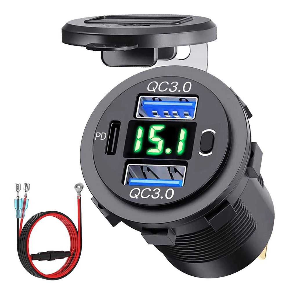 12V Dual USB Outlet with Voltmeter, Switch, and Multifunction 1845