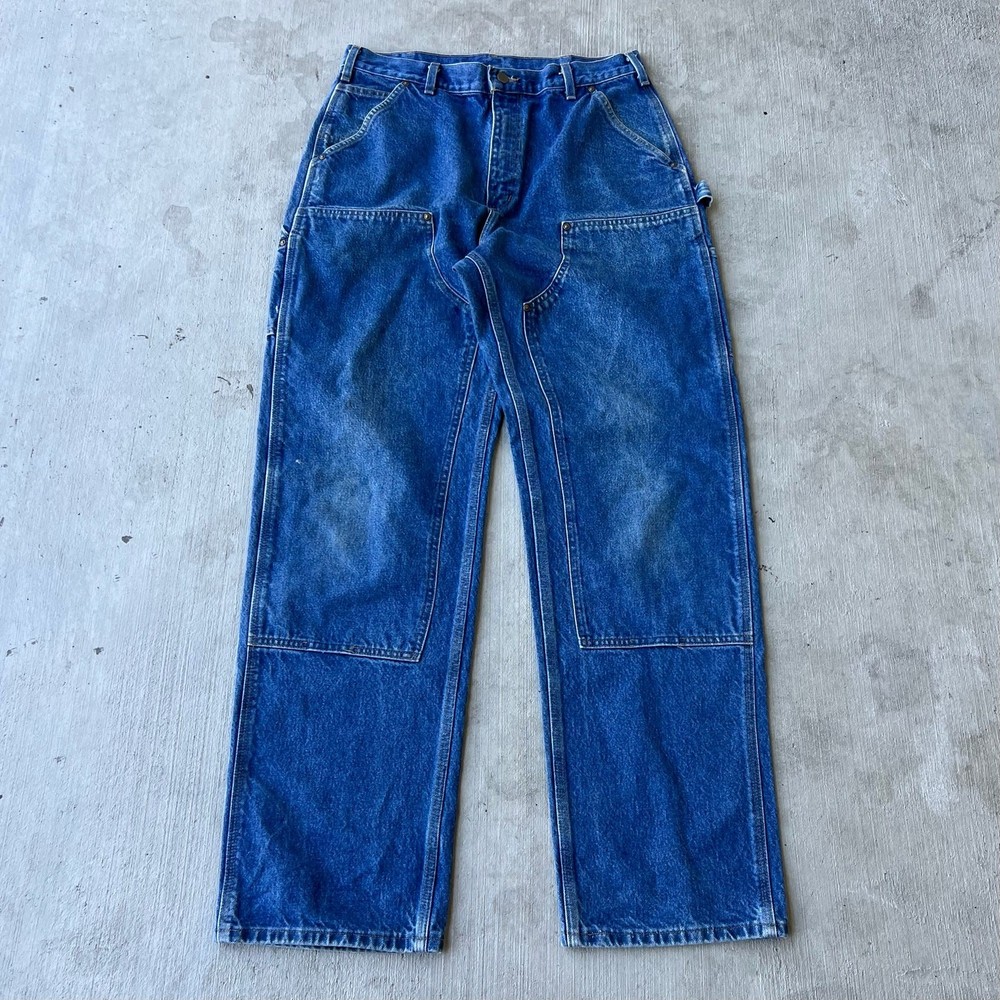 Carhartt denim blue jean double knee work wear carpenter pants 34x34