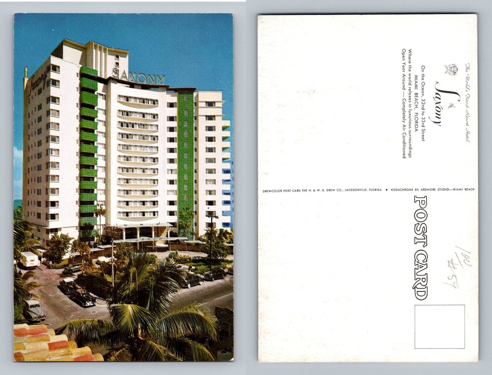 Miami Beach, FL-Florida, Saxony Hotel Oceanfront Highrise Vintage Postcard