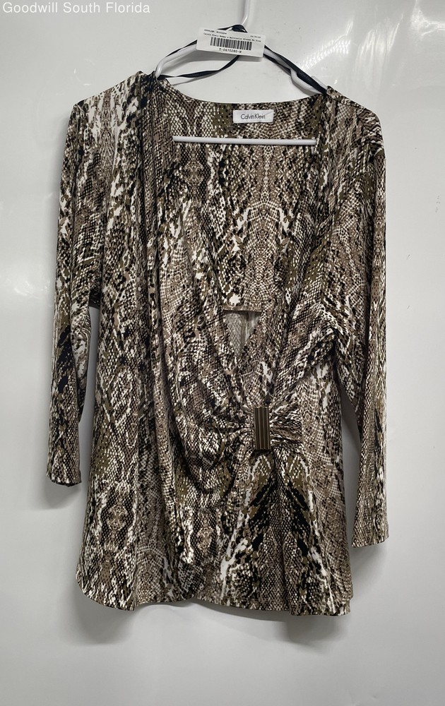 Calvin Klein Womens Multicolor V-Neck Long Sleeve Pullover Blouse Top No Size