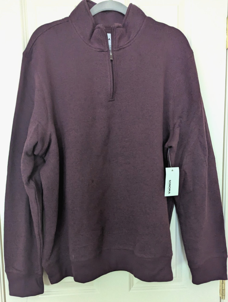 SONOMA Men's Size XXL Maroon Soft Sweater Fleece | Quarter Zip Top | NEW w/tags