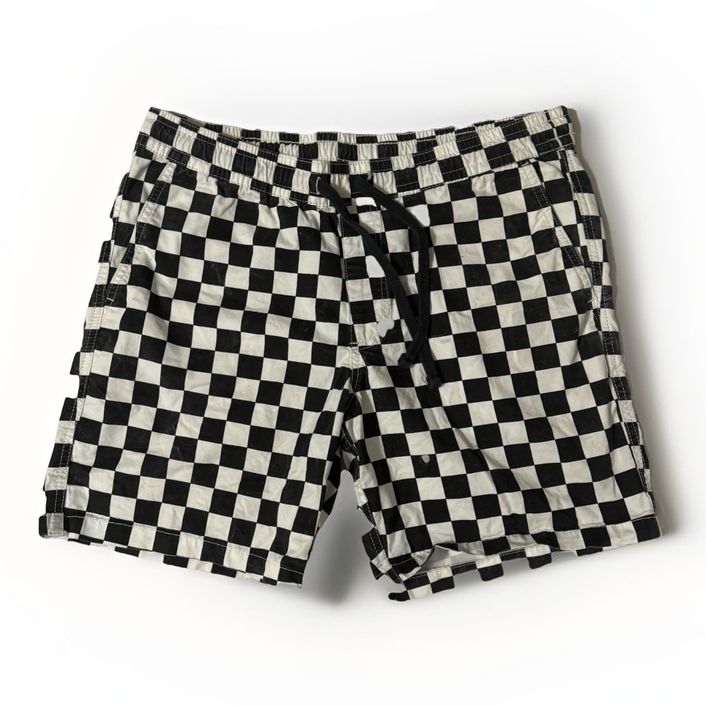Vans Men's Medium M Black White Checkerboard Range Relaxed Elastic Waist Shorts