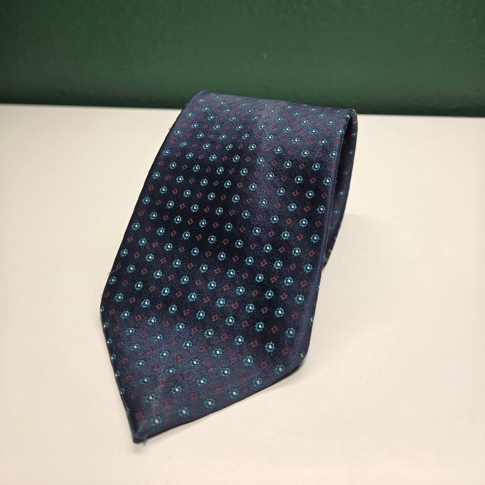 Wembley Mens Navy Blue Geometric Medallion Print Formal Necktie Silk Blend Tie