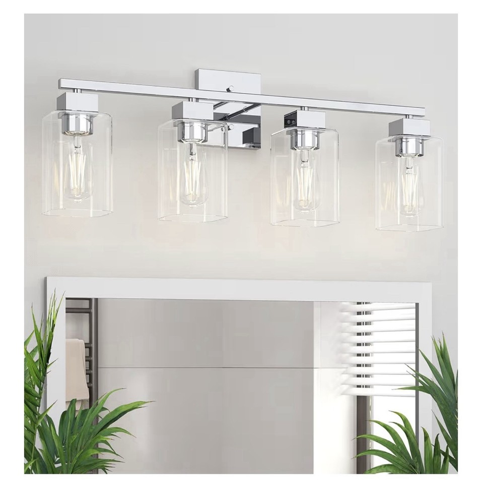 4 Light Bathroom Vanity Light Chrome Bathroom Light Fixtures Square Design &