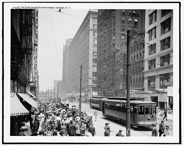 Photo:Chicago Illinois State Street Crowd Streetcars 1910s Busy Downtown