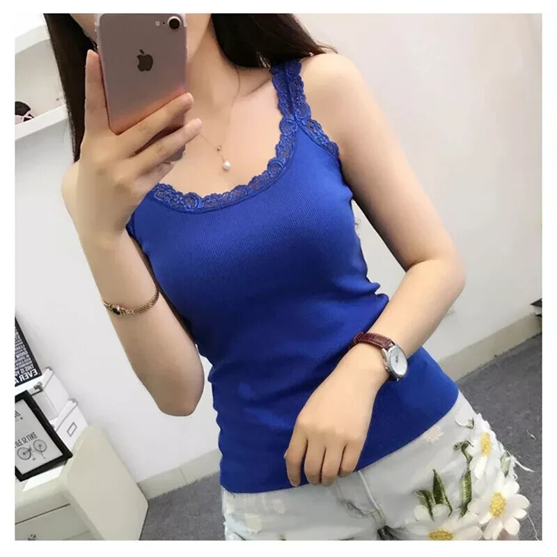 Summer Sleeveless Women Tank Top with Lace Top Lace Camisoles Loose Underwear