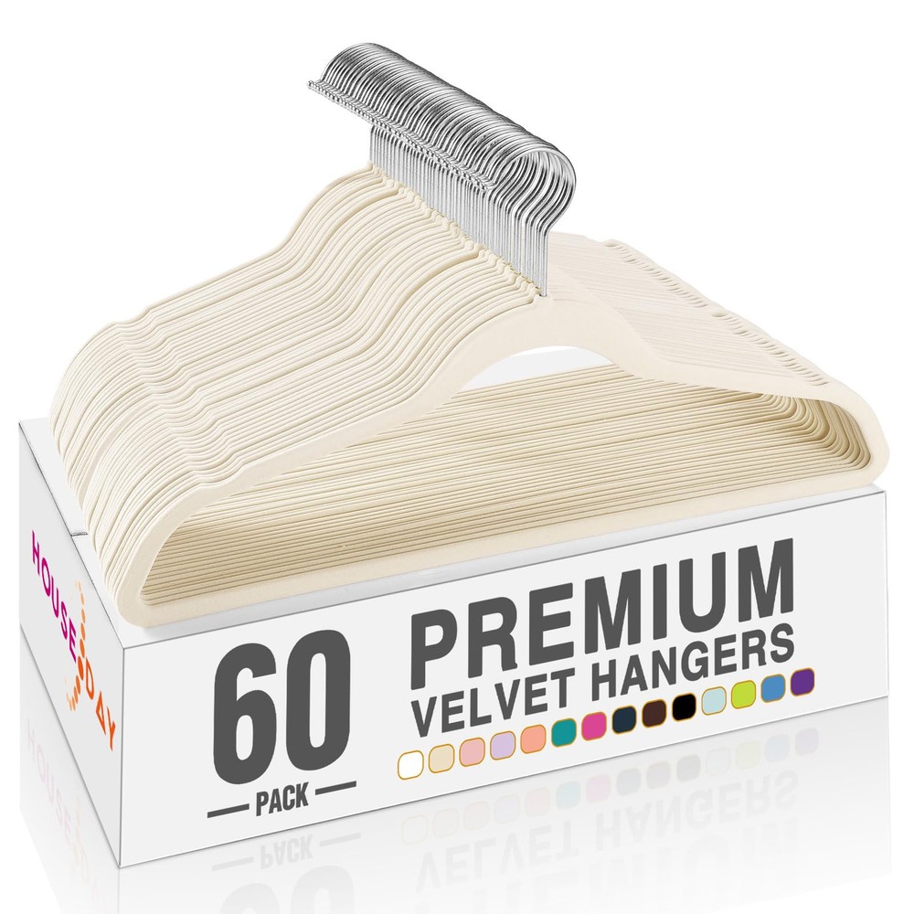 60-Pack Ivory Velvet Hangers – Non-Slip Heavy Duty Felt Hangers for Coats & Clothes