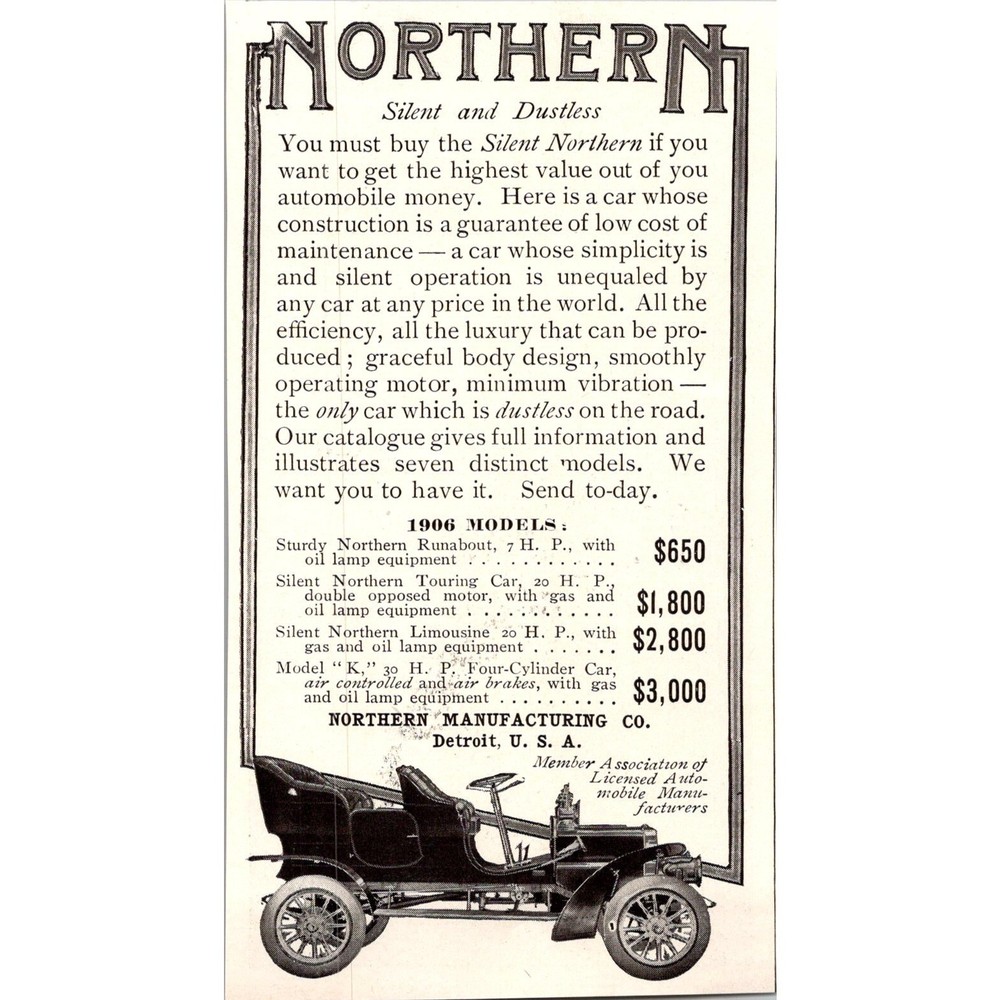 Northern Manufacturing Co. Silent and Dustless Detroit MI 1906 Ad SAH6-3