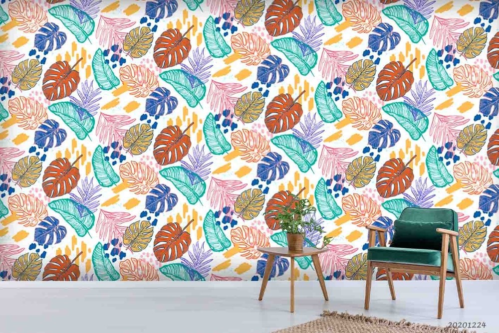 3D Tropical Leaves Watercolor Pattern Wall Murals Wallpaper Murals Wall Sticker