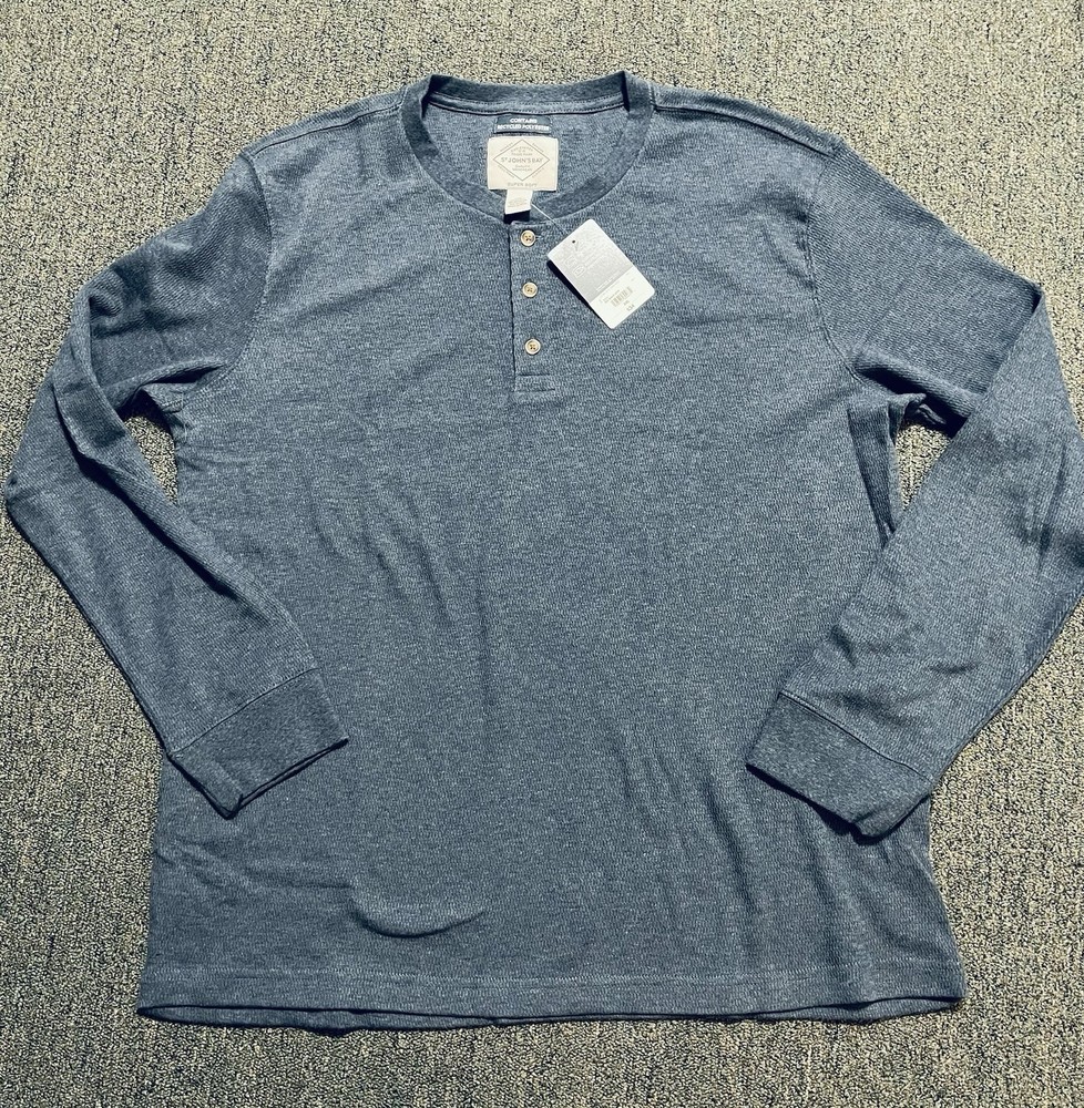 St. John's Bay Men’s Thermal Henley Blue Long Sleeve Size 2XL NWT