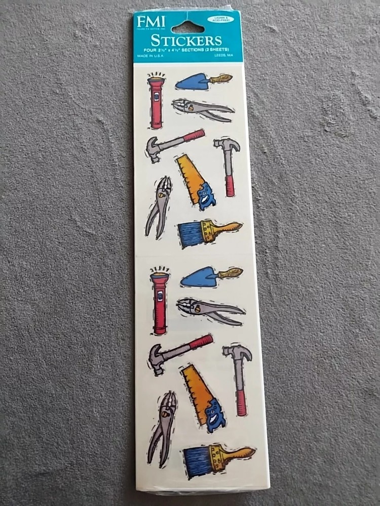Vintage Frances Meyer Inc Stickers Acid Free Tools Flashlight Hammer Paint Brush-image