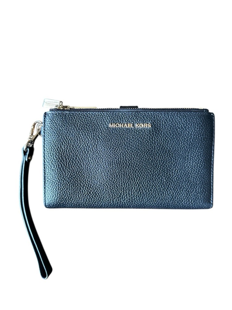 Michael Kors Adele Leather Smartphone Wallet Black Double Zip Wristlet