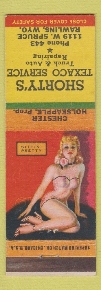 Matchbook Cover - Shorty's Texaco oil gas Rawlins WY pinup