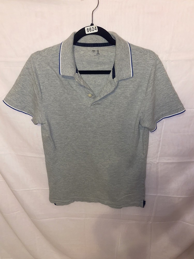 Gap Polo Shirt Mens Size M Classic Fit Grey Dark Blue Short Sleeve