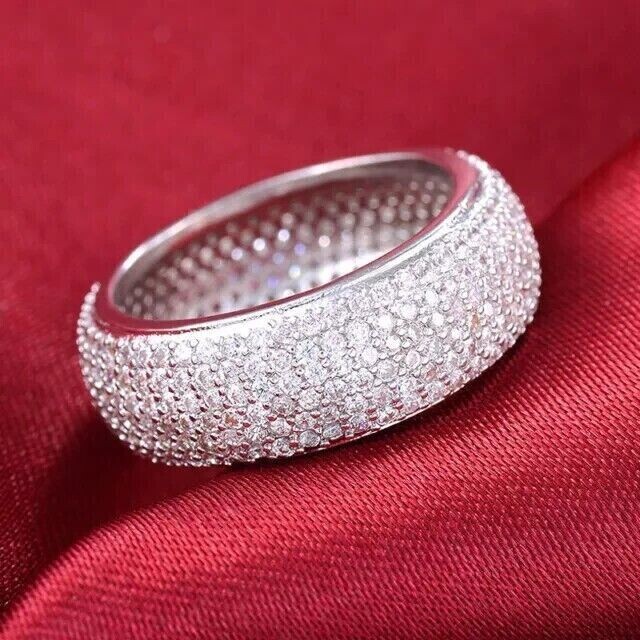 Eternity Wedding Band Ring 2Ct Round Cut Simulated Diamond 14K White Gold Plated