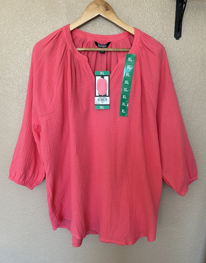 NWT Nicole Miller Women’s Coral Pink Blouse 3/4 Sleeve  Top Coral Size XL