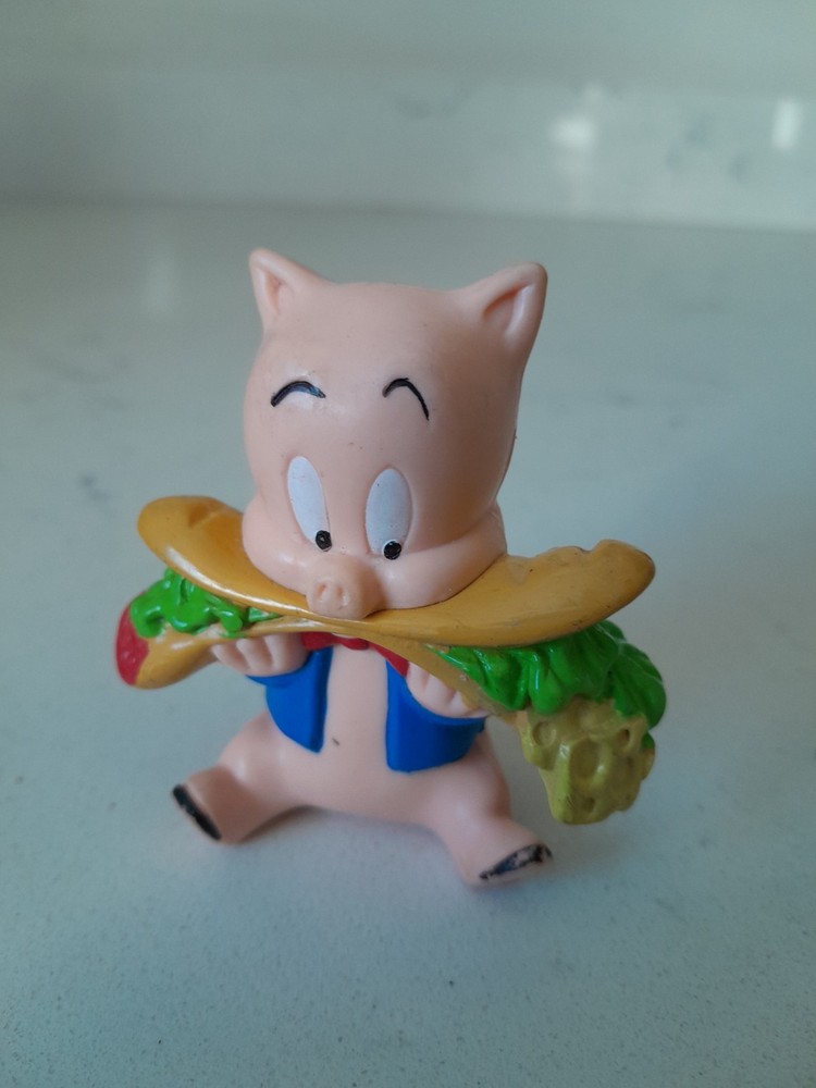 Vintage 1994 Looney Tunes Porky Pig w/Sandwich Figure Warner Brothers PVC Tyco