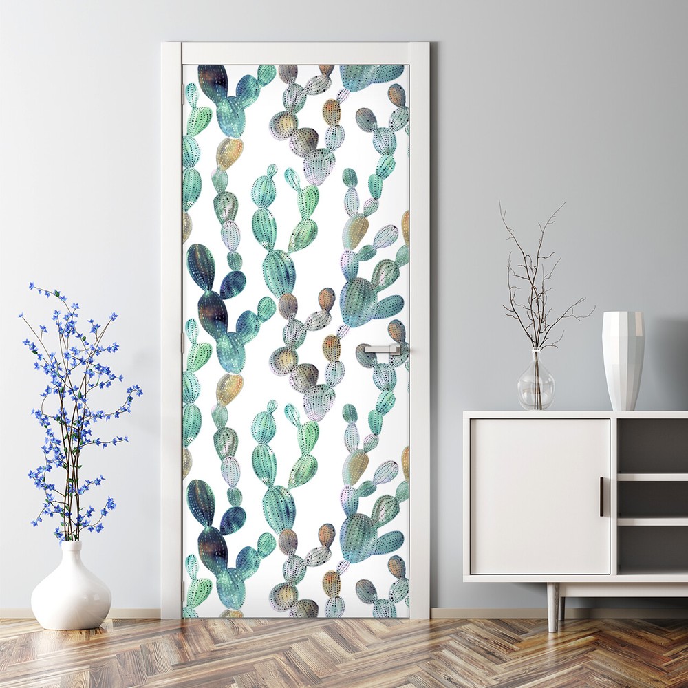 Bubble Free Door sticker Cactus Metallic look decal Floral Nature self adhesive