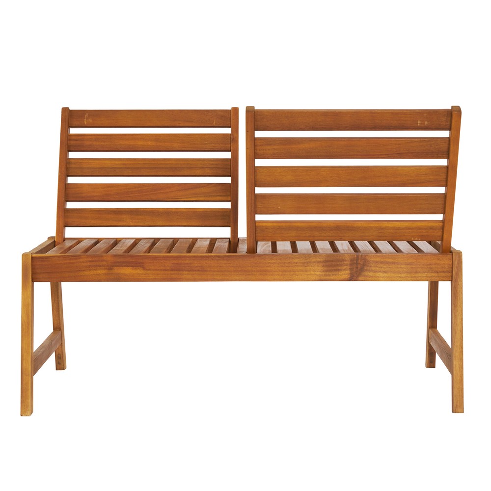 Acacia Wood Outdoor Patio Bench with Adjustable Backrest for Garden Deck or Yard-image