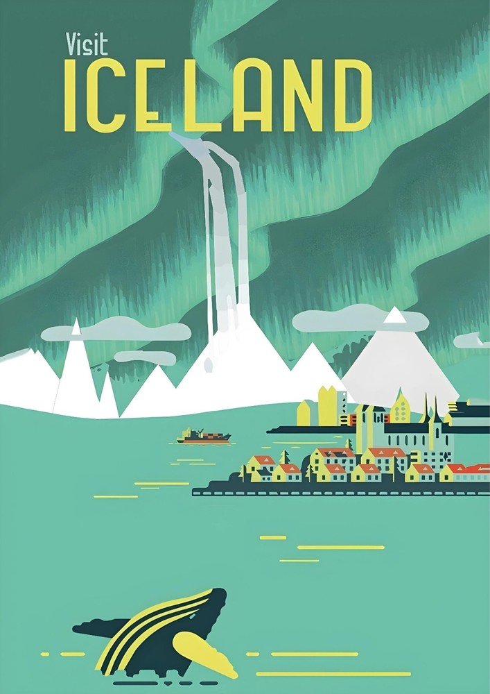 Visit Iceland Vintage Travel Poster Print