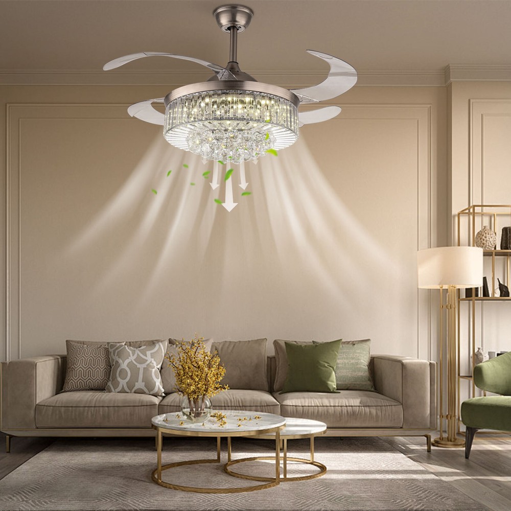 Modern Retractable Ceiling Fan with Light US Standard Design