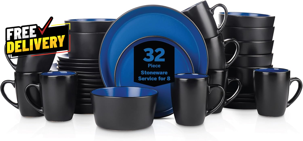 32-Piece Dinnerware Set Service for 8 Plates Bowls Mugs 10