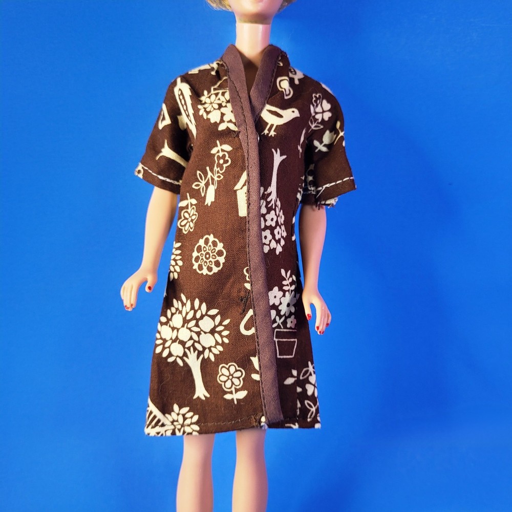 Vintage Fashion Doll Barbie Clone Housecoat 1970s Handmade Dressing Gown