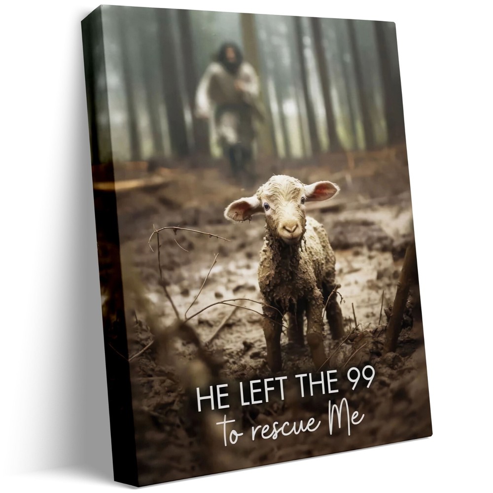 Jesus Running After Lamb Canvas Print He Left the 99 to Rescue Me Jesus and Lost