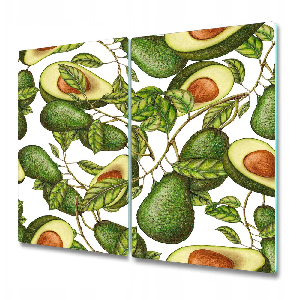Tempered Glass Worktop Saver Avocado Branch Botanical Fruits and Leaves 2x30x52