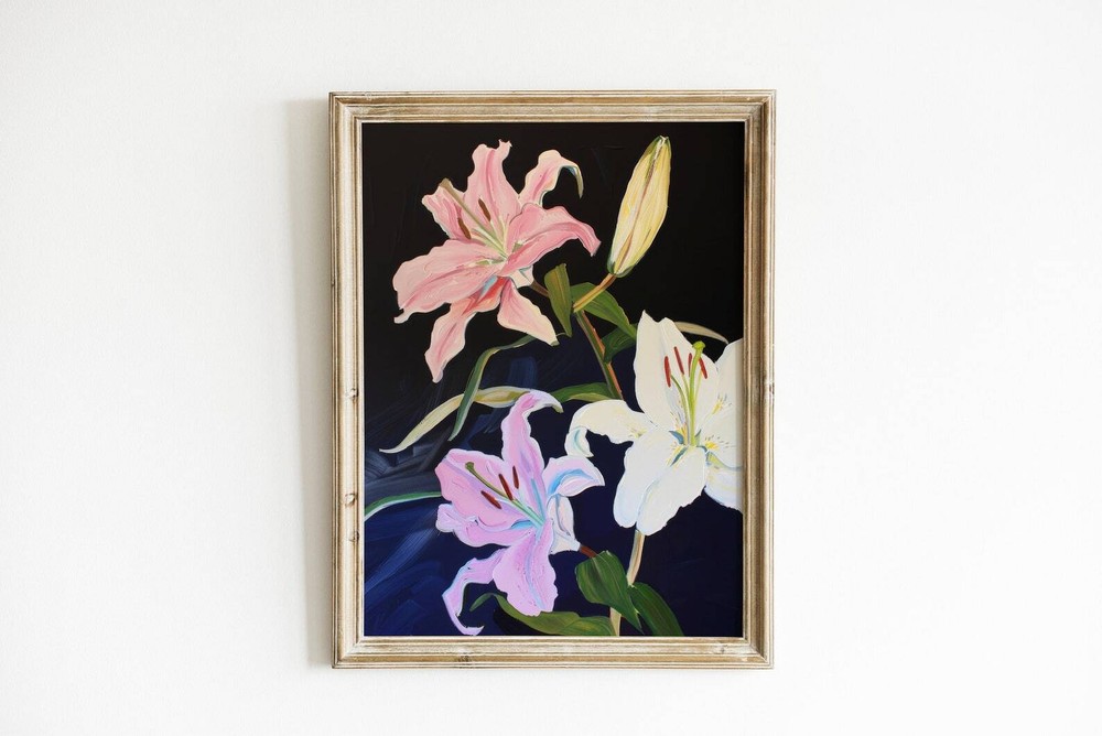 Lily Painting Pink Room Decor Trendy Dorm Print Floral Printable Wall Art