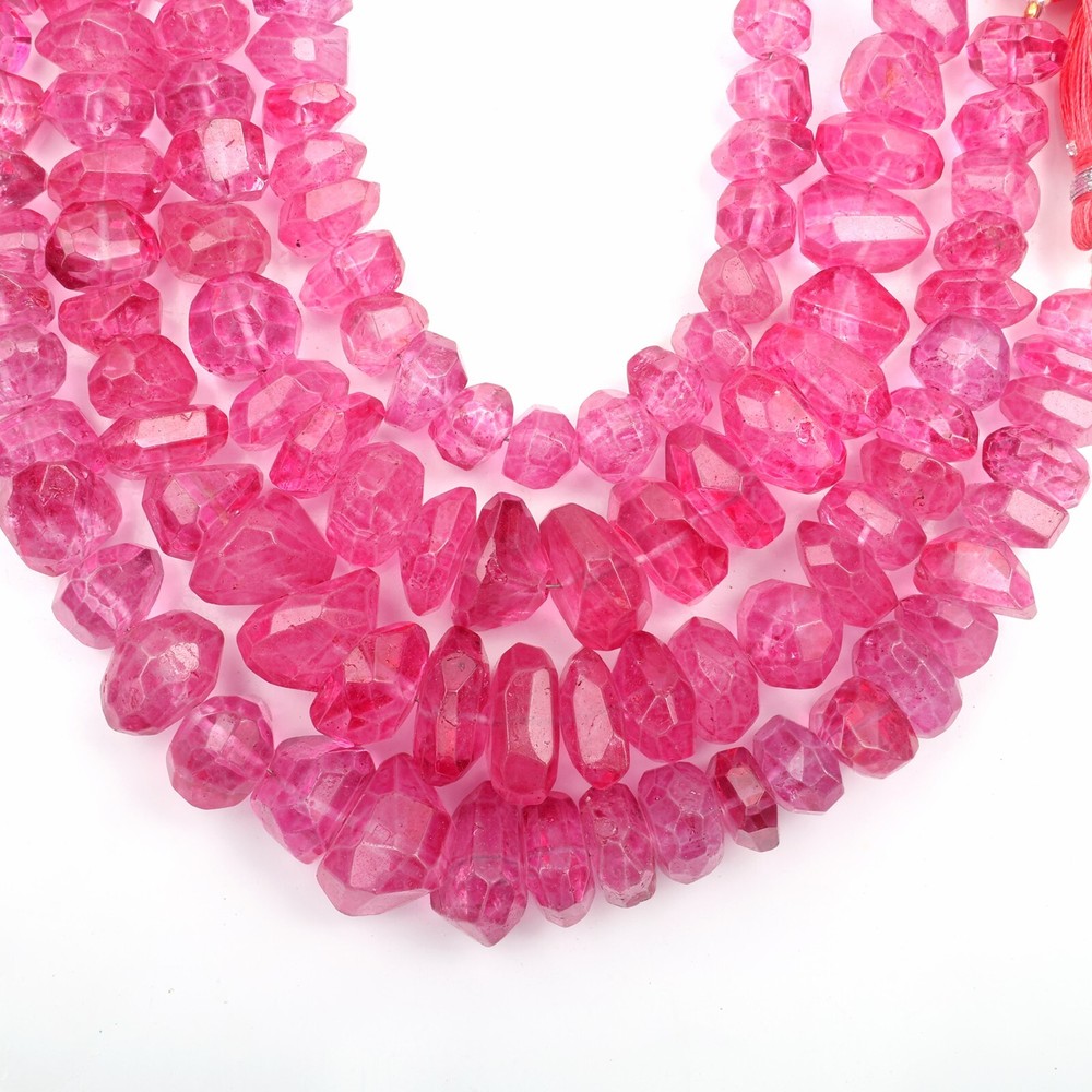 AAA Pink Topaz Beads Faceted Nugget Shape Beads 8 Inch Strand 9-16 MM Beads