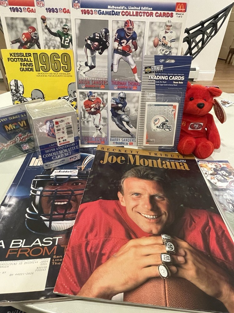 Vintage NFL Memorabilia Card Lot Sealed Montana Sanders Elway